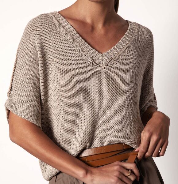 Brochu Walker Sweaters - Brochu Walker The Gaia Short Sleeve Sweater Moonstone Taupe (S)